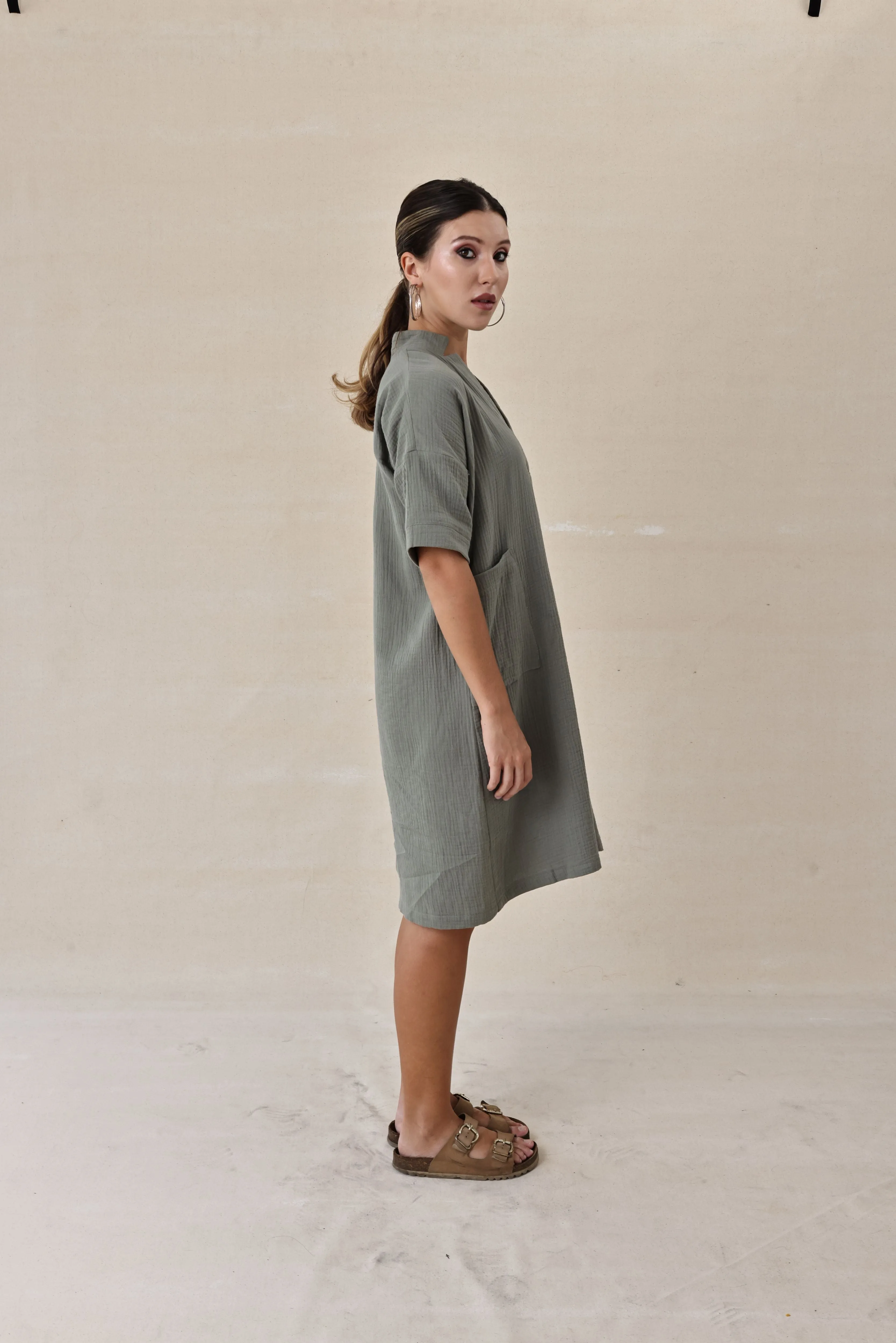 Relaxed Cotton Gauze Tunic Dress