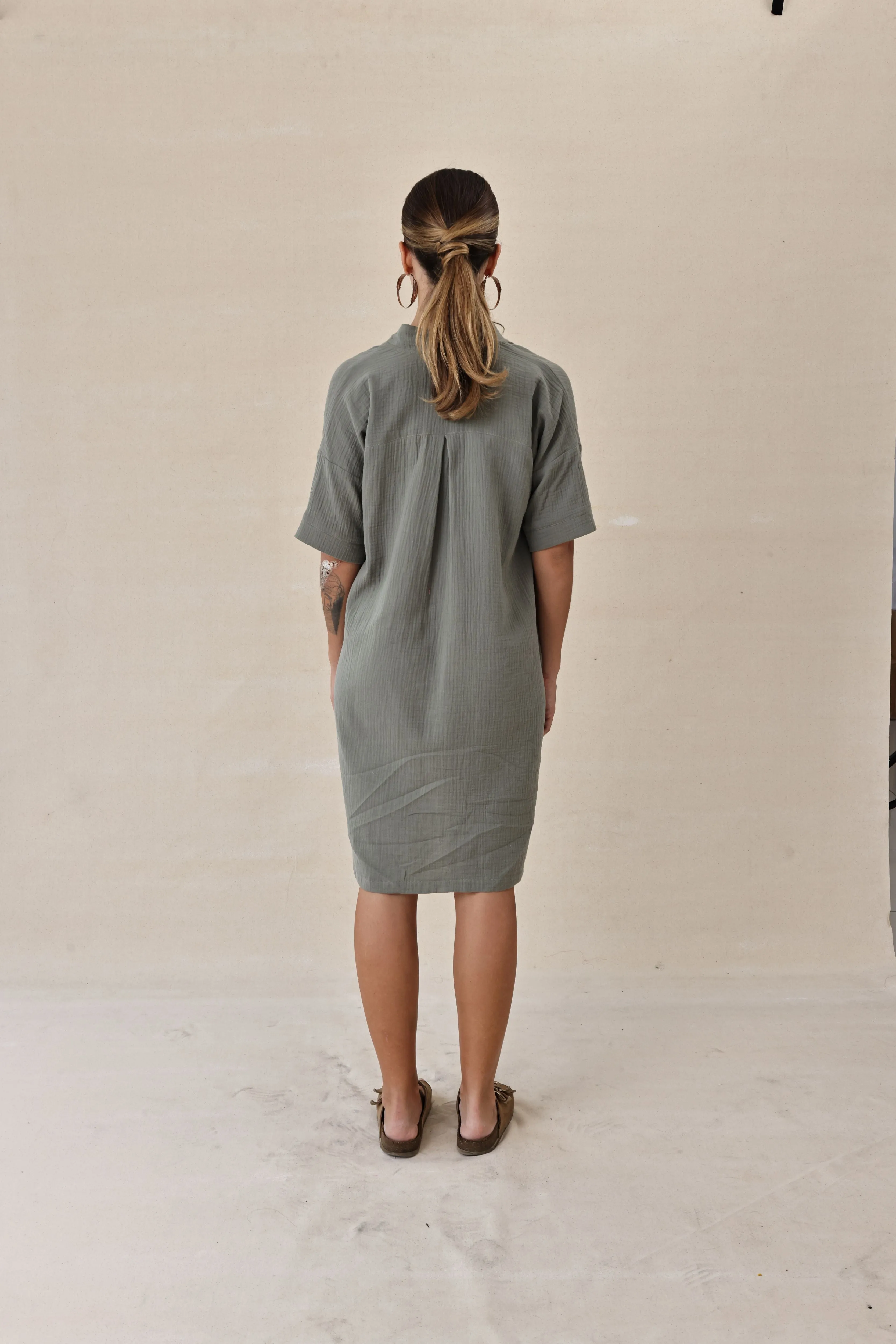 Relaxed Cotton Gauze Tunic Dress
