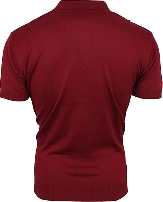 Relco Mens Burgundy Retro Striped Knitted Polo Shirts