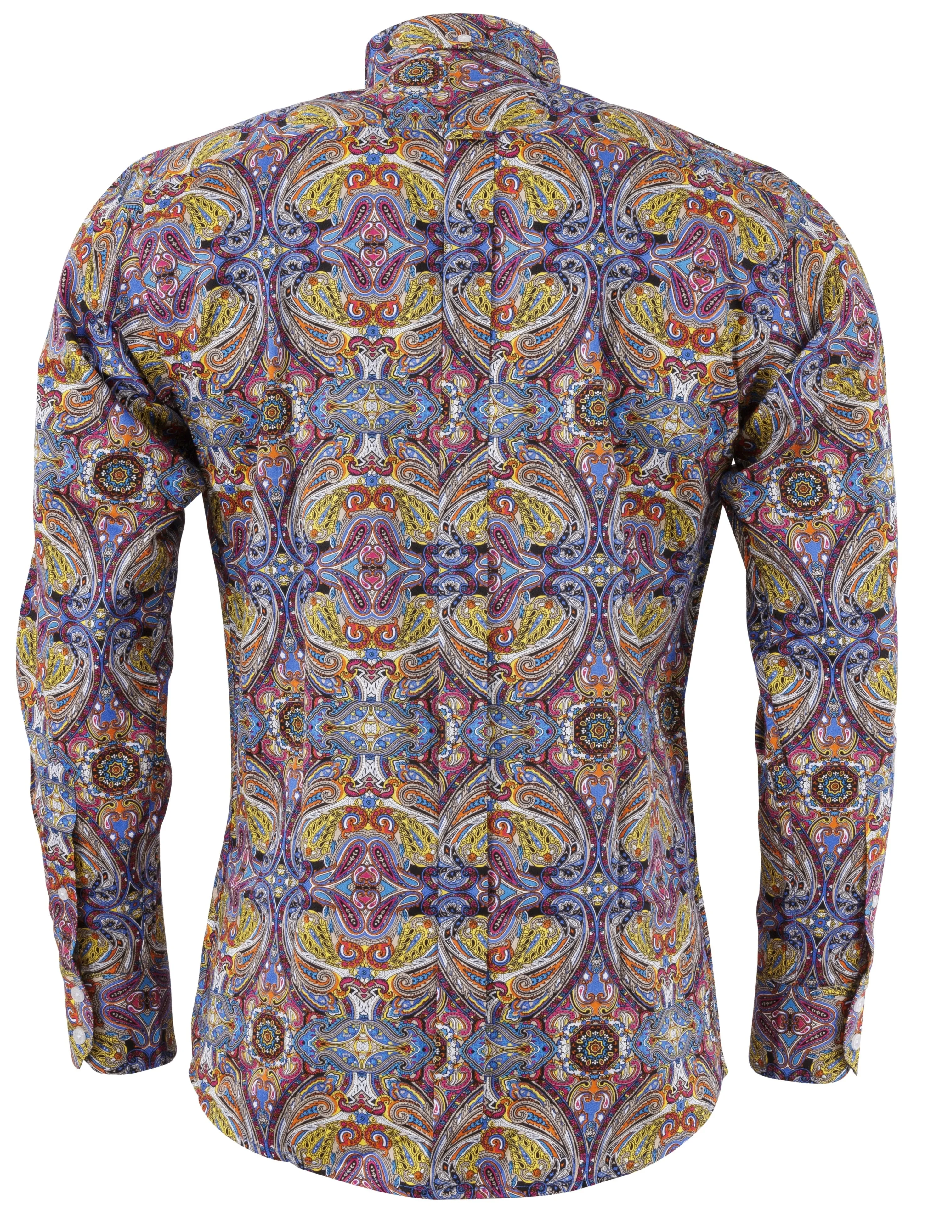 Relco Platinum Mens Multi Paisley Long Sleeved Retro Mod Button Down Shirt
