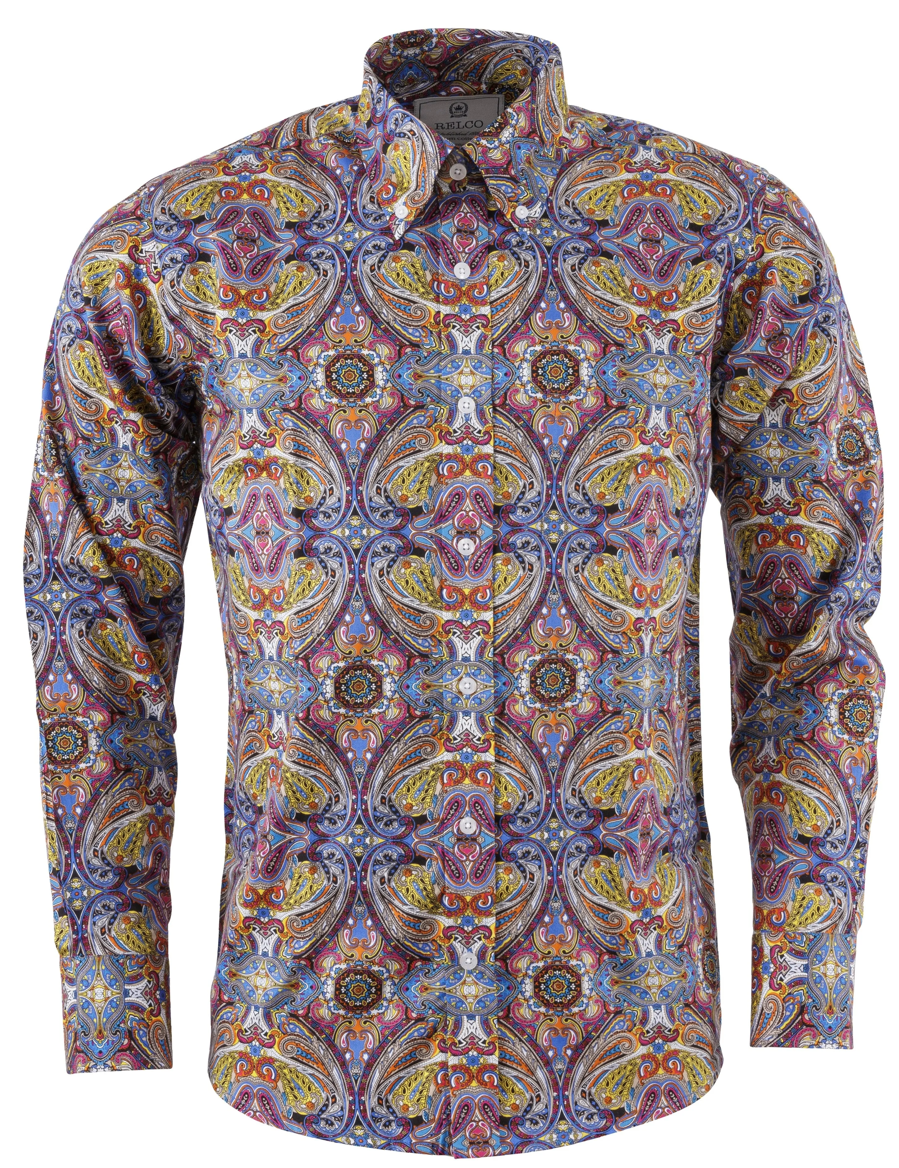 Relco Platinum Mens Multi Paisley Long Sleeved Retro Mod Button Down Shirt
