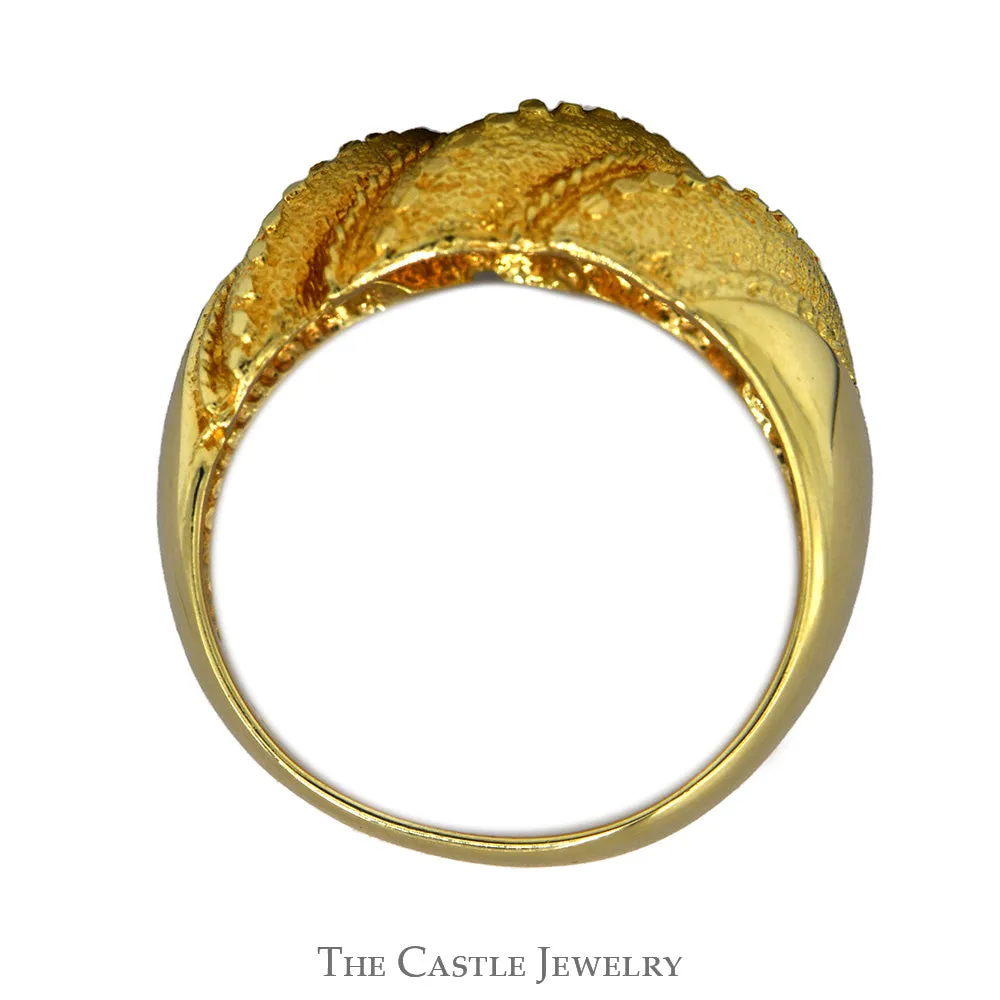 Ridged Dome Ring with Textured Brushed and Beaded Details in 10k Yellow Gold