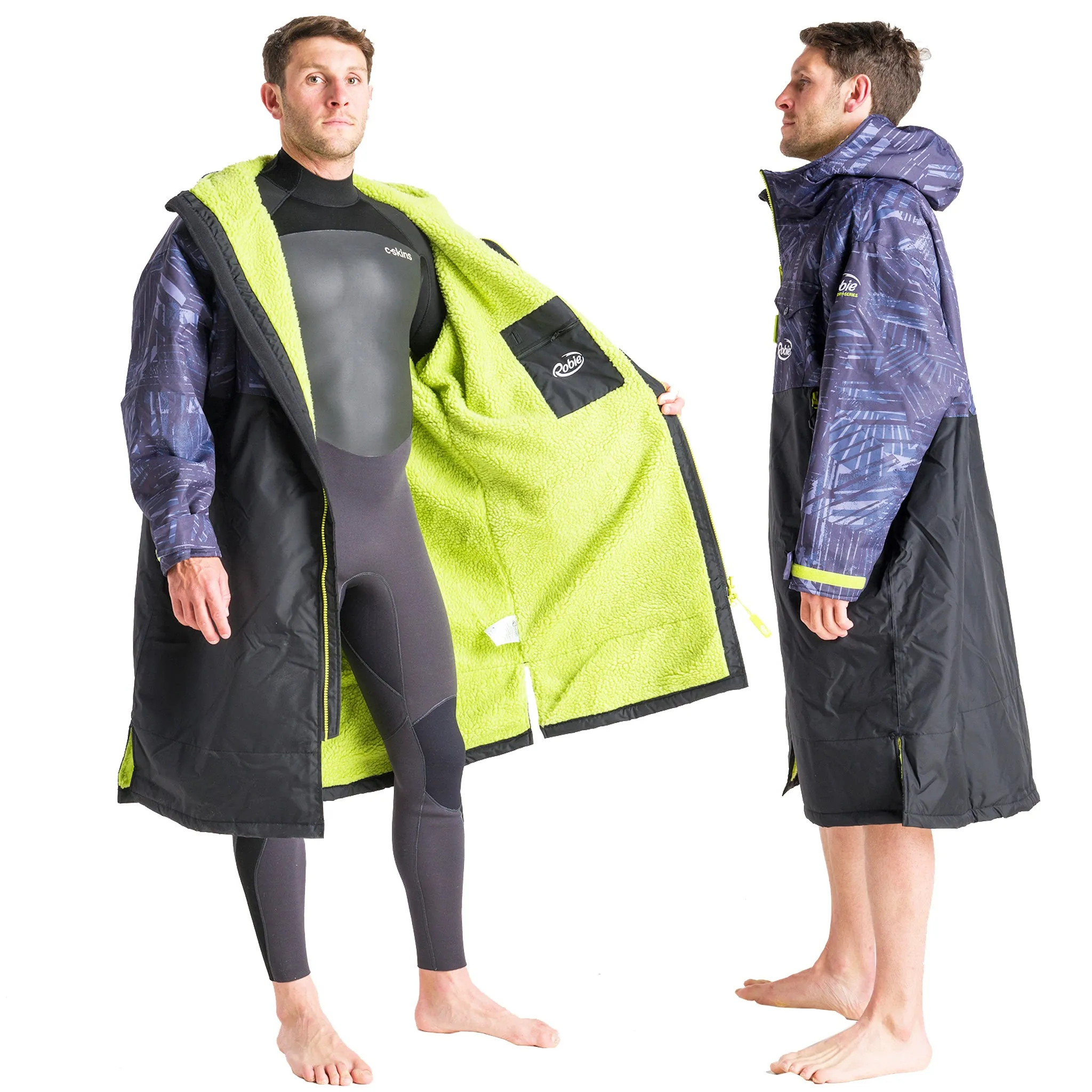 Robie Dry Series Recycled Long Sleeve Changing Robe - Black/Shade/Lime