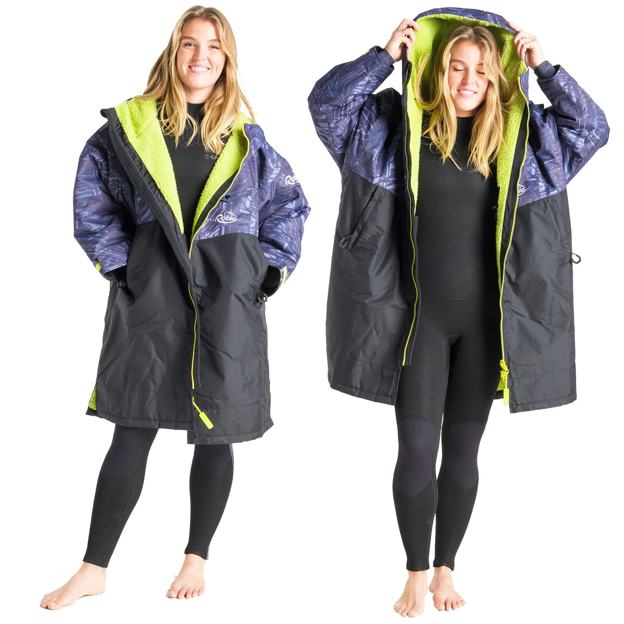 Robie Dry Series Recycled Long Sleeve Changing Robe - Black/Shade/Lime