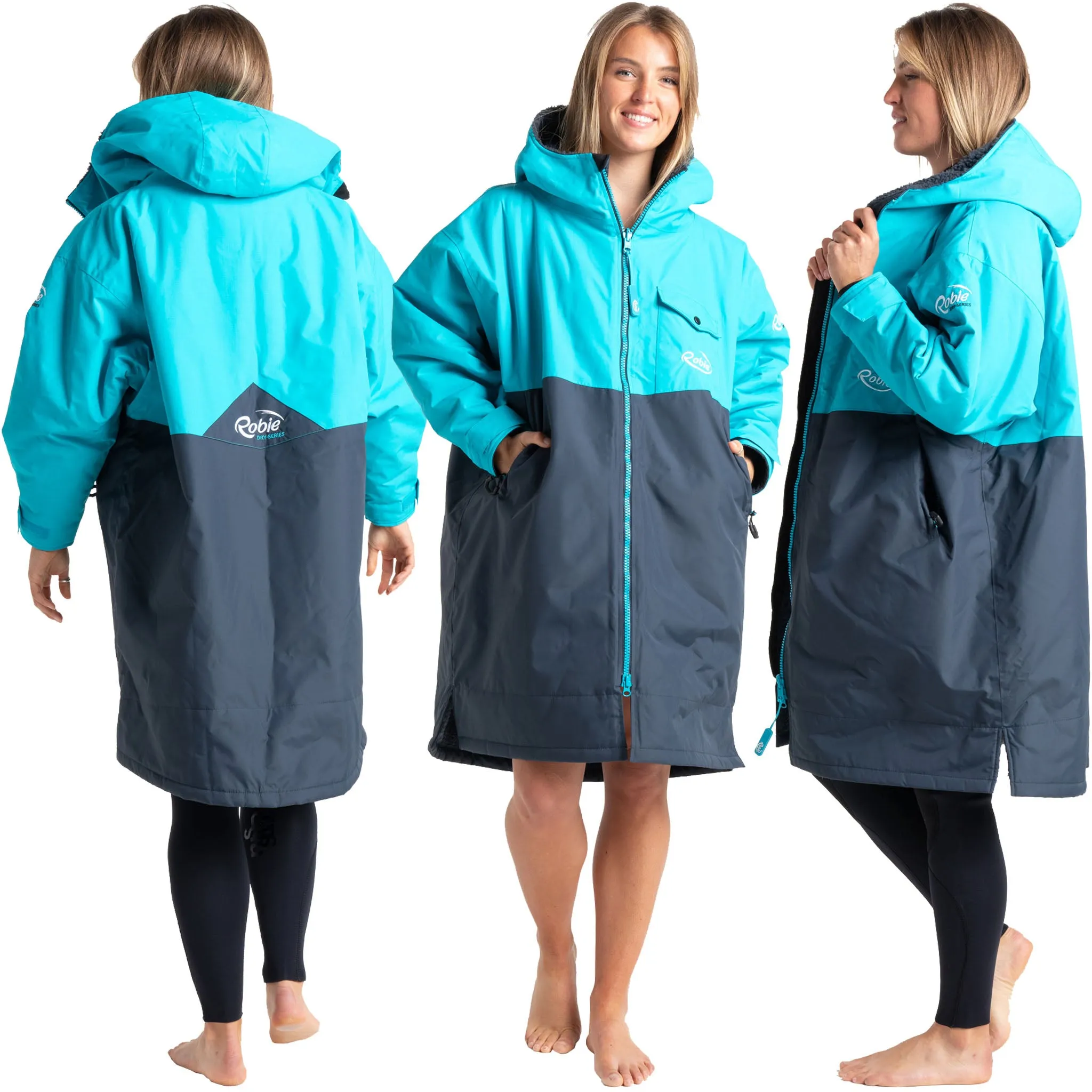 Robie Dry Series Recycled Long Sleeve Changing Robe - India Ink/Blue Atoll