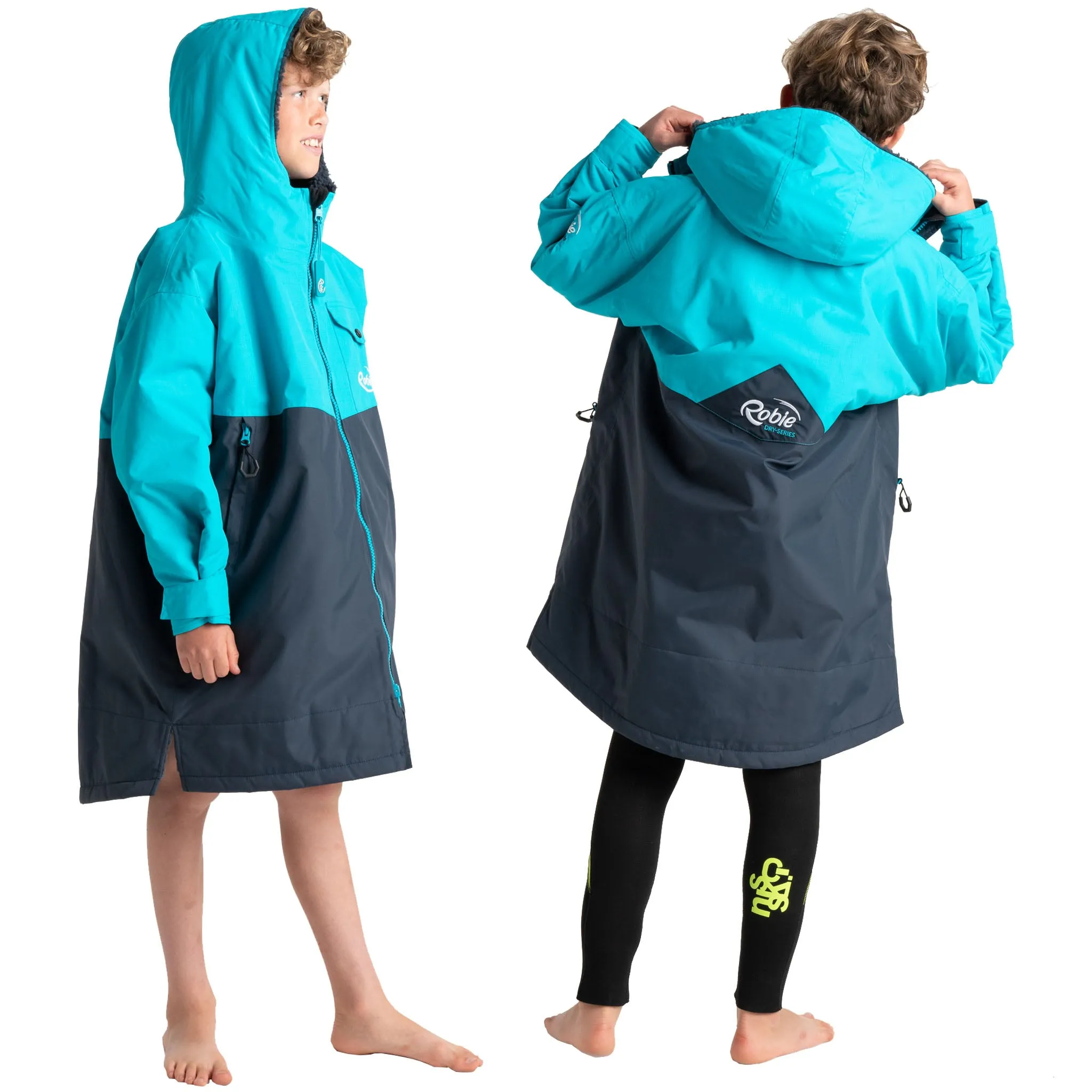 Robie JUNIOR Dry Series Recycled Long Sleeve Changing Robe - India Ink/Blue Atoll