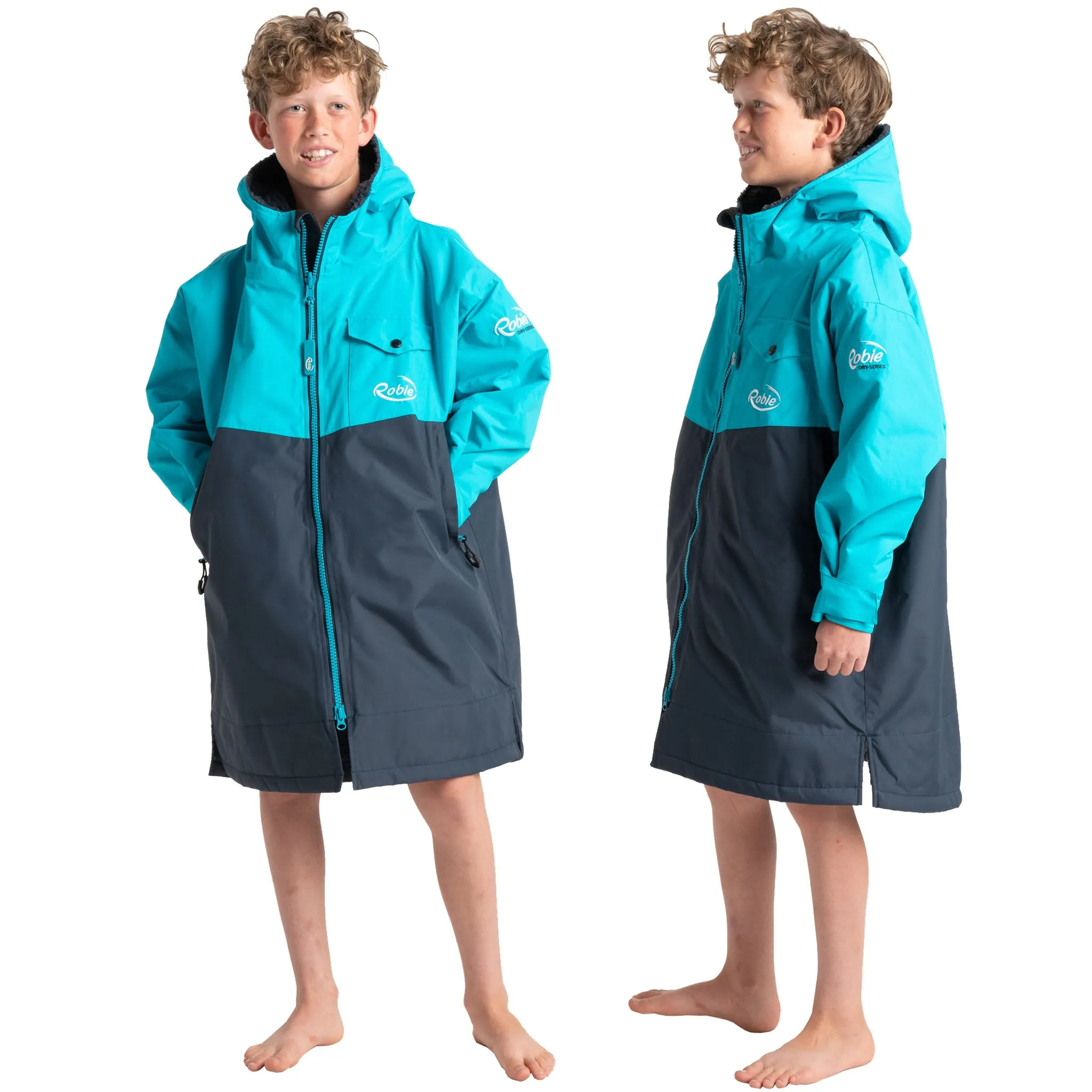 Robie JUNIOR Dry Series Recycled Long Sleeve Changing Robe - India Ink/Blue Atoll