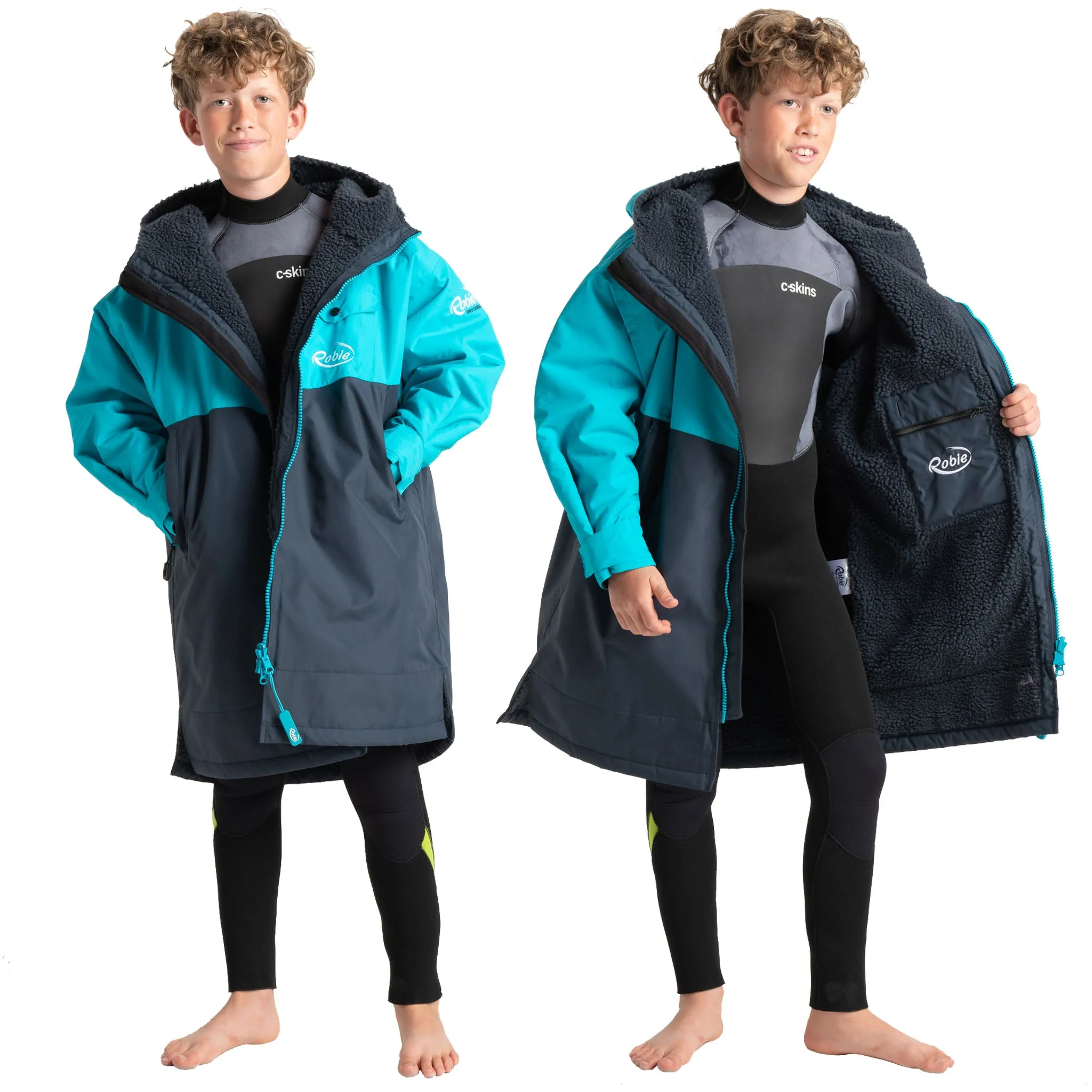 Robie JUNIOR Dry Series Recycled Long Sleeve Changing Robe - India Ink/Blue Atoll