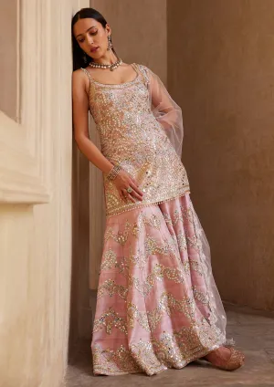 Rose pink strappy sharara set