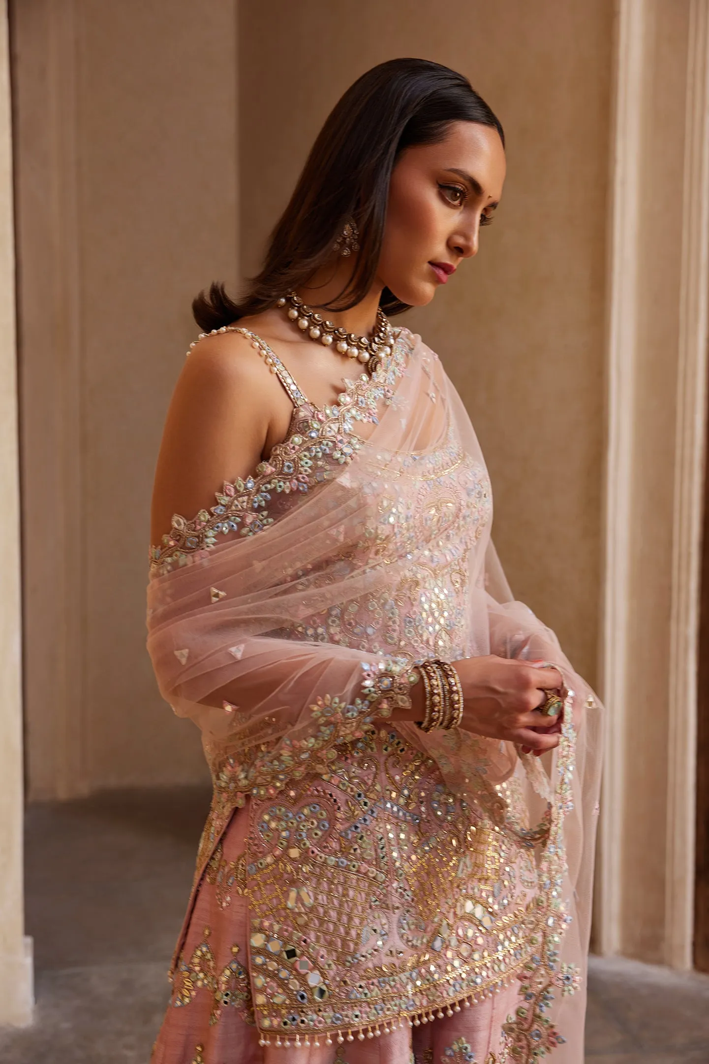 Rose pink strappy sharara set
