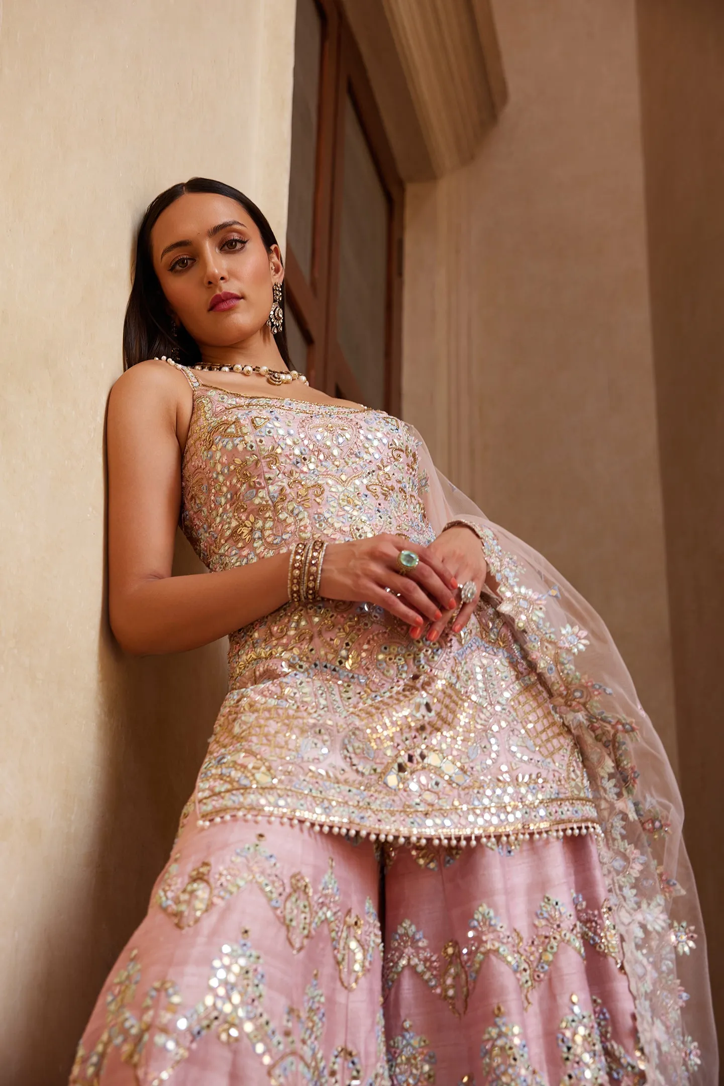 Rose pink strappy sharara set