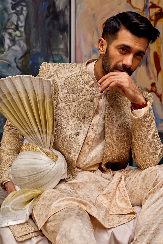 Royal Pakistani Embroidered Sherwani Dress for Groom