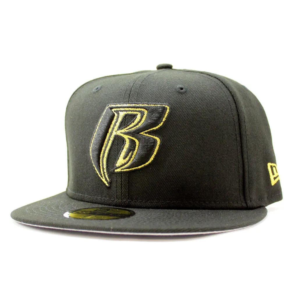 Ruff Ryders New Era 59Fifty Fitted Hat (Black Metallic Gold Gray Under Brim)