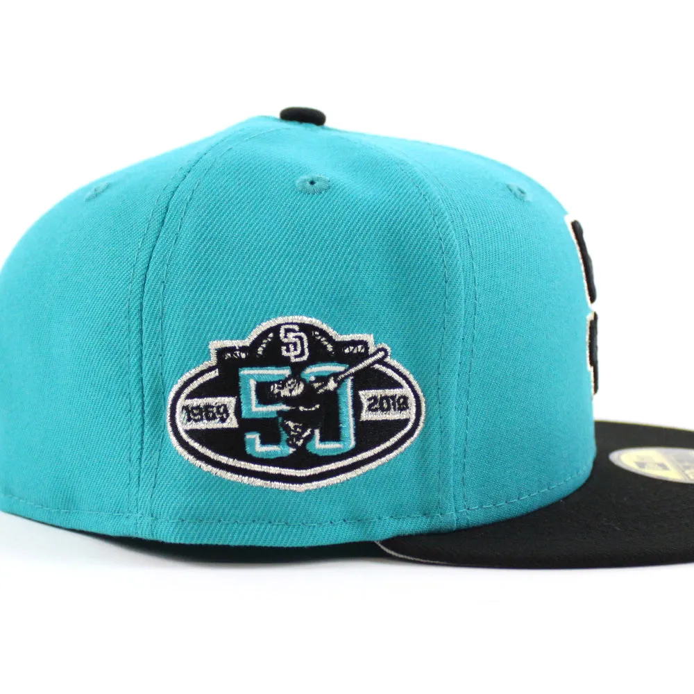 San Diego Padres 50th Anniversary New Era 59Fifty Fitted Hat (Teal Black Gray Under Brim)