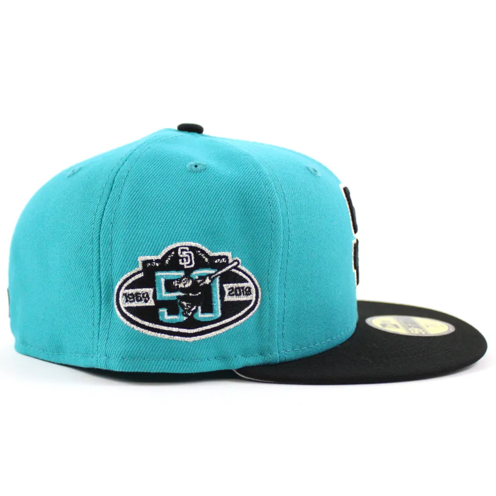 San Diego Padres 50th Anniversary New Era 59Fifty Fitted Hat (Teal Black Gray Under Brim)