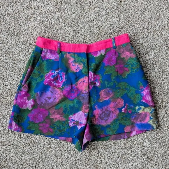 Sandro High Waist Blue and Pink Floral Shorts 38