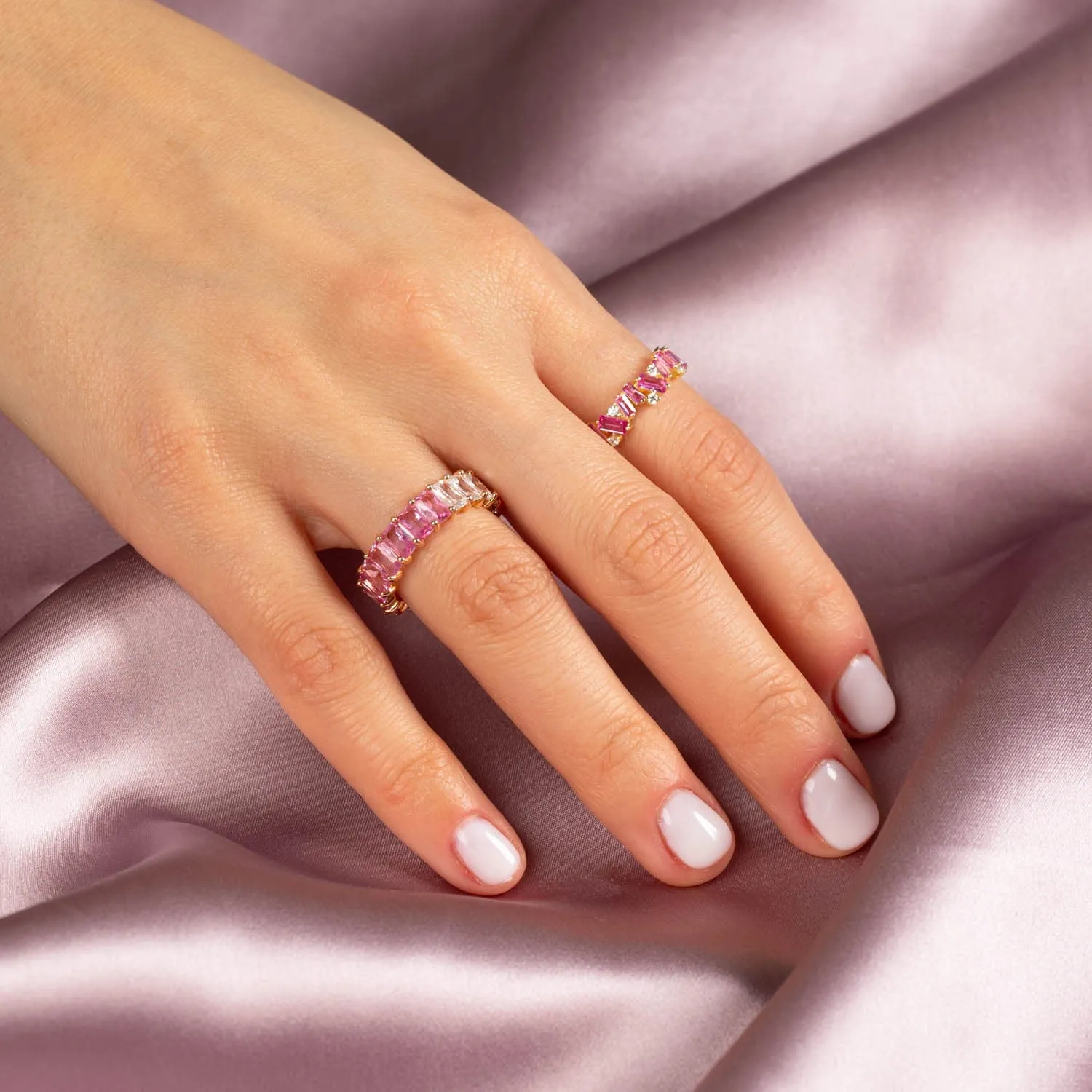 Sapphire Pink X CZ Baguette Eternity Ring