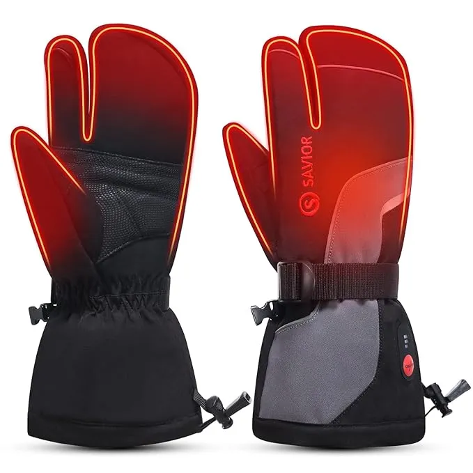 SAVIOR HEAT Heated Mittens Battery Gloves Men Women, 2023 Flexible Crab Finger Rechargeable Ski Mitten with 7.4V 2200mAh Battery for Winter Snow Skating Camping Hunting Hiking Motorcycle