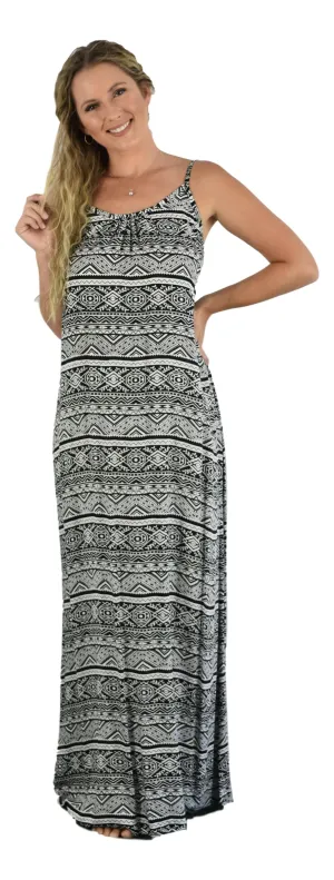 Secret Beach - Bali Dress Long - Tribal Print - Black & White