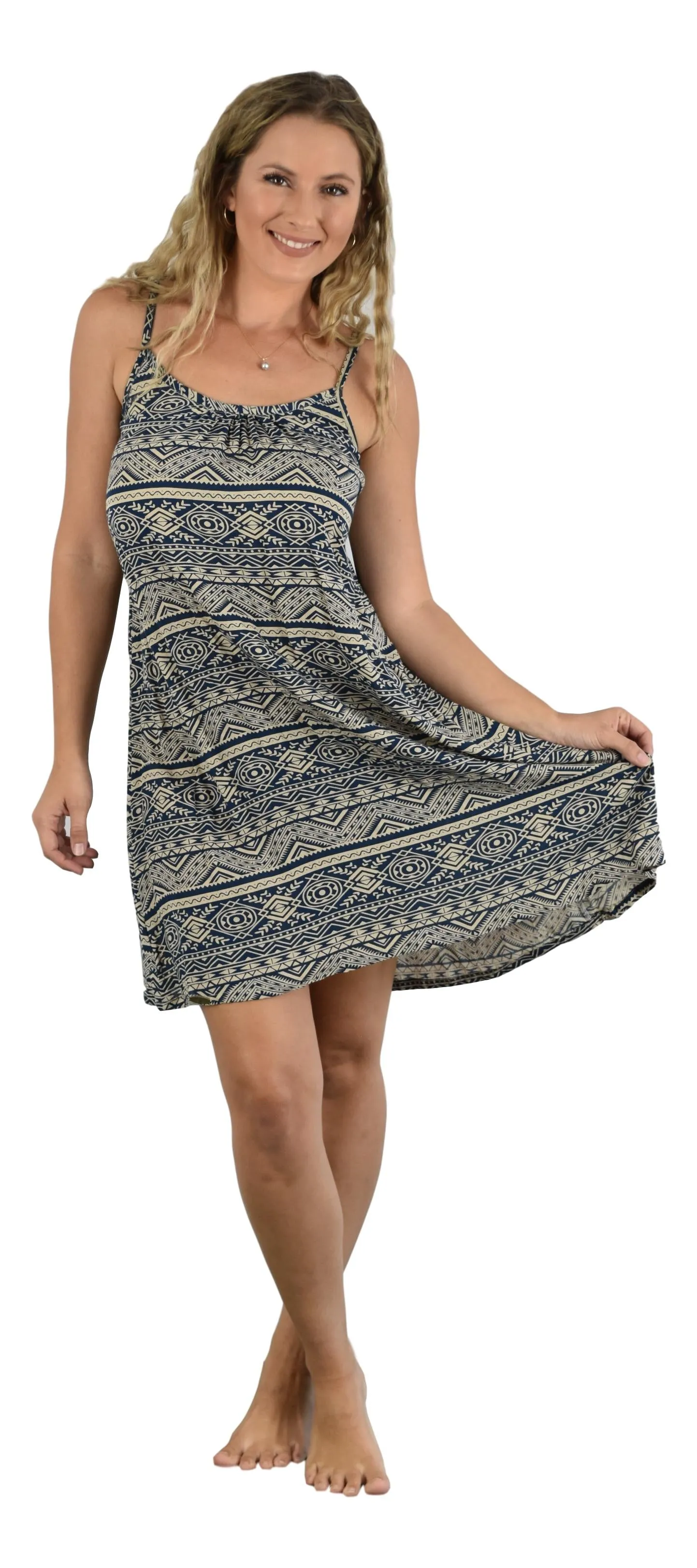 Secret Beach - Bali Dress Short - Tribal Print - Navy & Crème