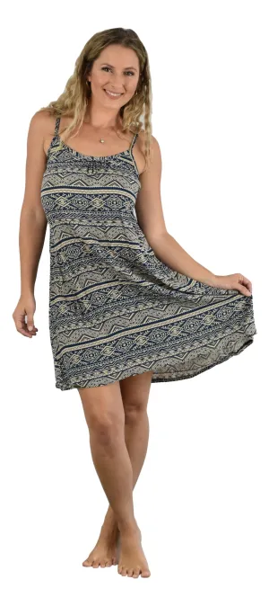 Secret Beach - Bali Dress Short - Tribal Print - Navy & Crème