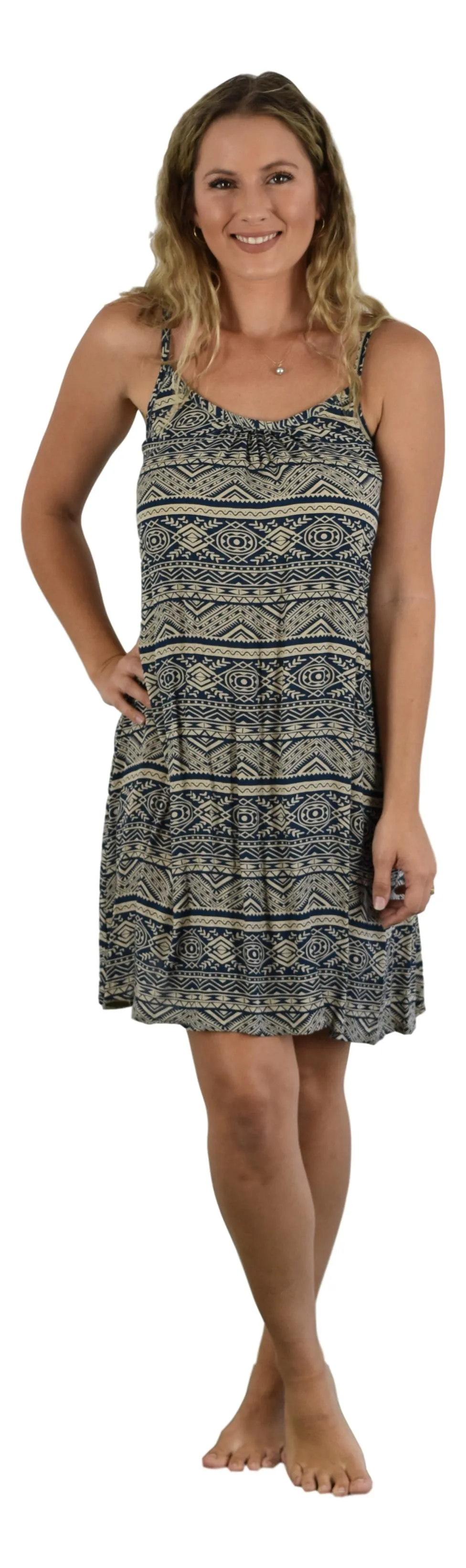 Secret Beach - Bali Dress Short - Tribal Print - Navy & Crème