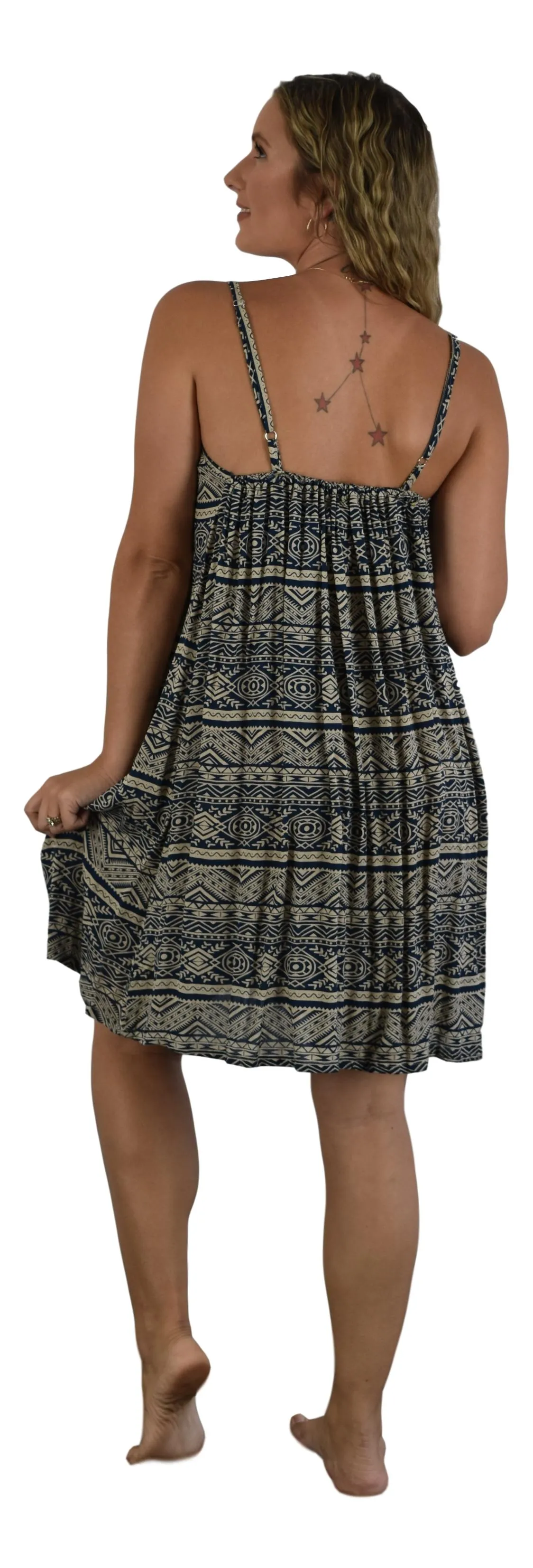 Secret Beach - Bali Dress Short - Tribal Print - Navy & Crème