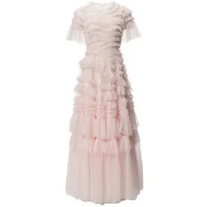 Selena O-Neck Short Sleeve Ruffles  Elegant Party Long Dress
