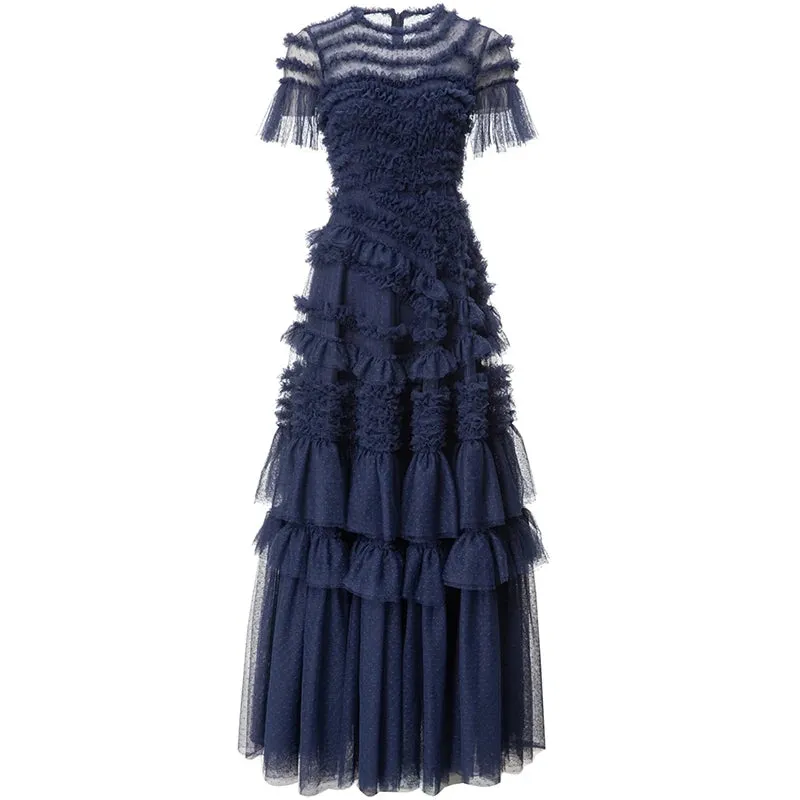 Selena O-Neck Short Sleeve Ruffles  Elegant Party Long Dress