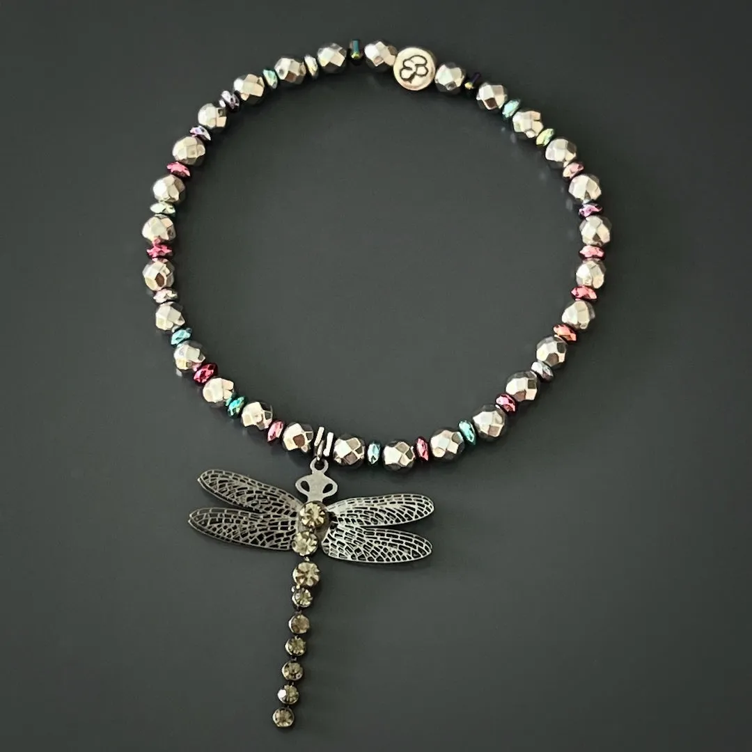 Self Love Dragonfly Hematite Beaded Anklet