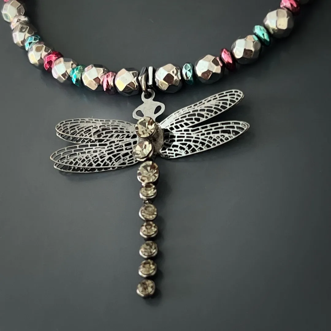 Self Love Dragonfly Hematite Beaded Anklet