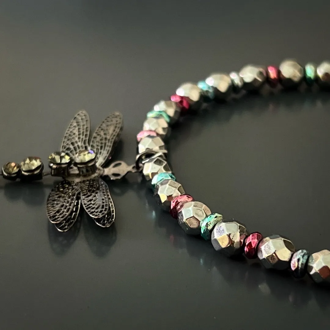 Self Love Dragonfly Hematite Beaded Anklet