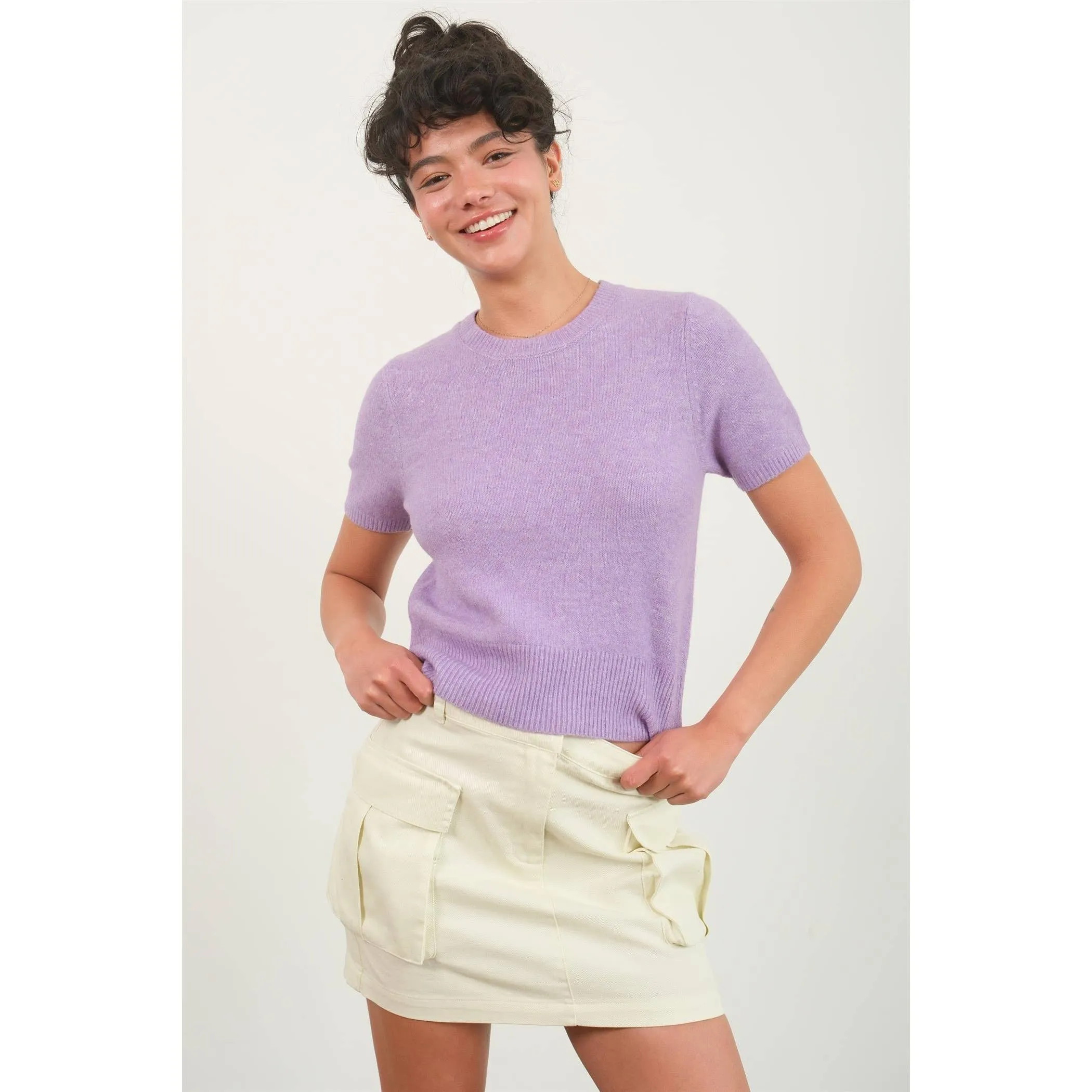 SHORT SLEEVE KNIT SWEATER