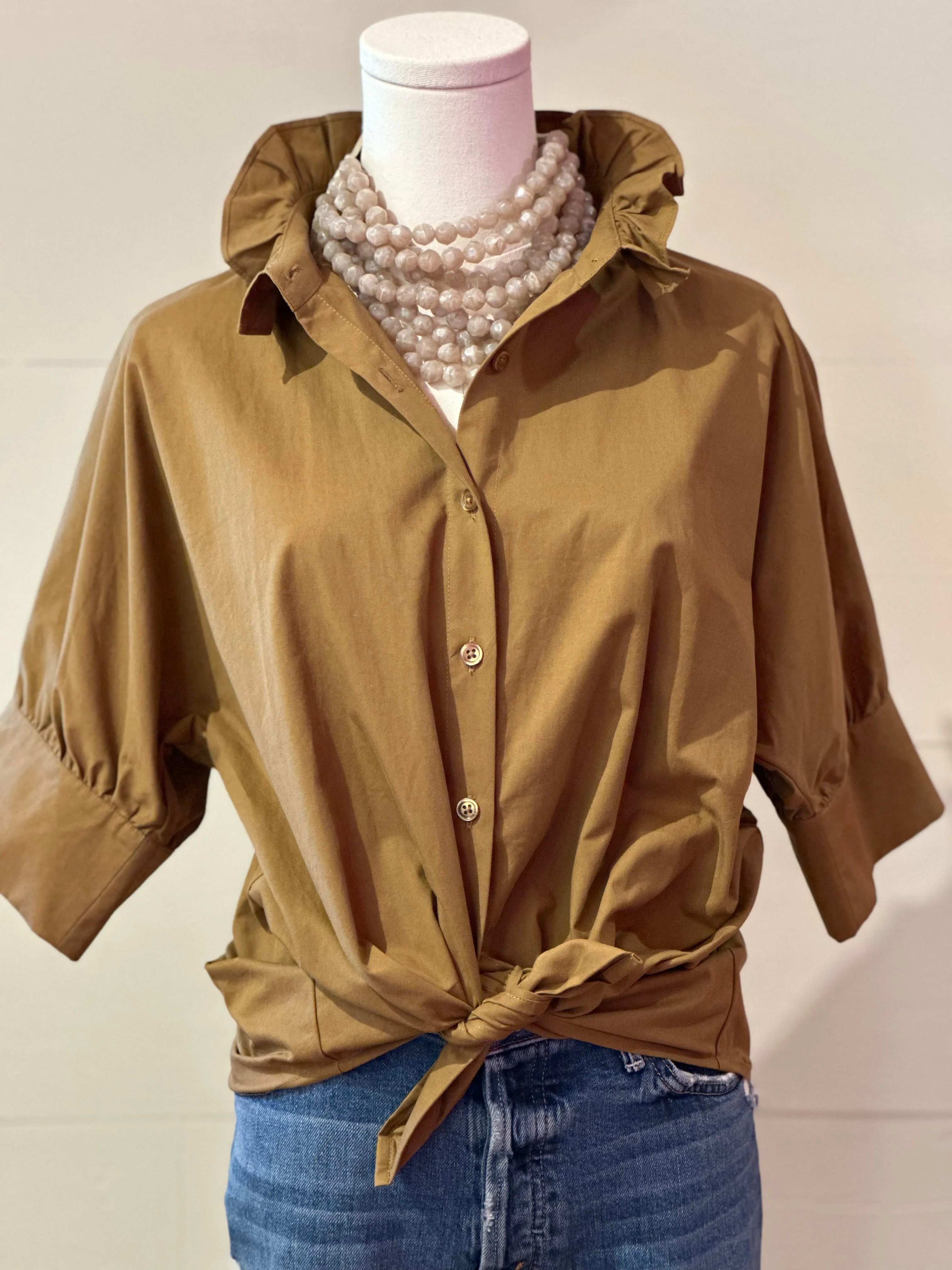 Short Sleeve Ruffle Shirt Caramel