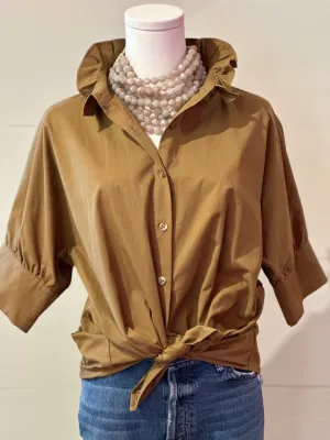 Short Sleeve Ruffle Shirt Caramel