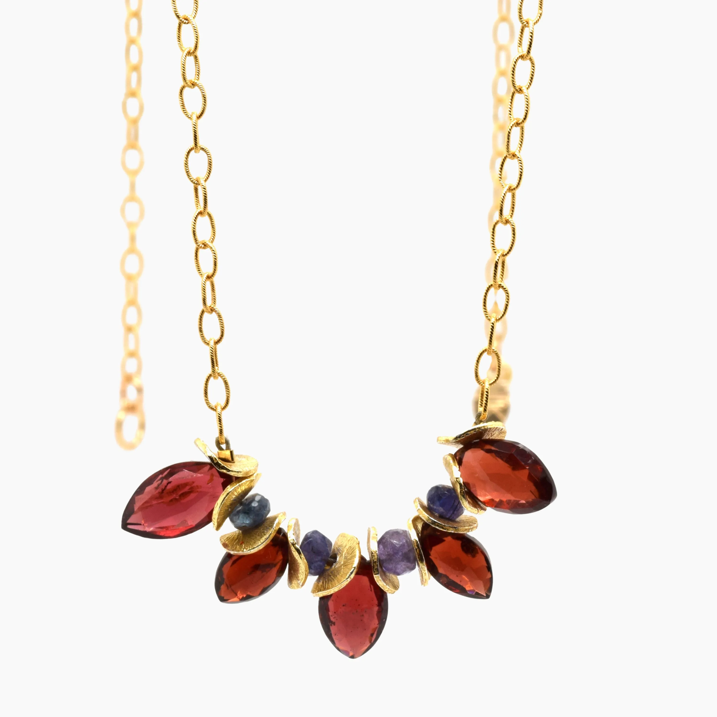 Signature Mini Garnet Marquis  & Tanzanite Gold Necklace