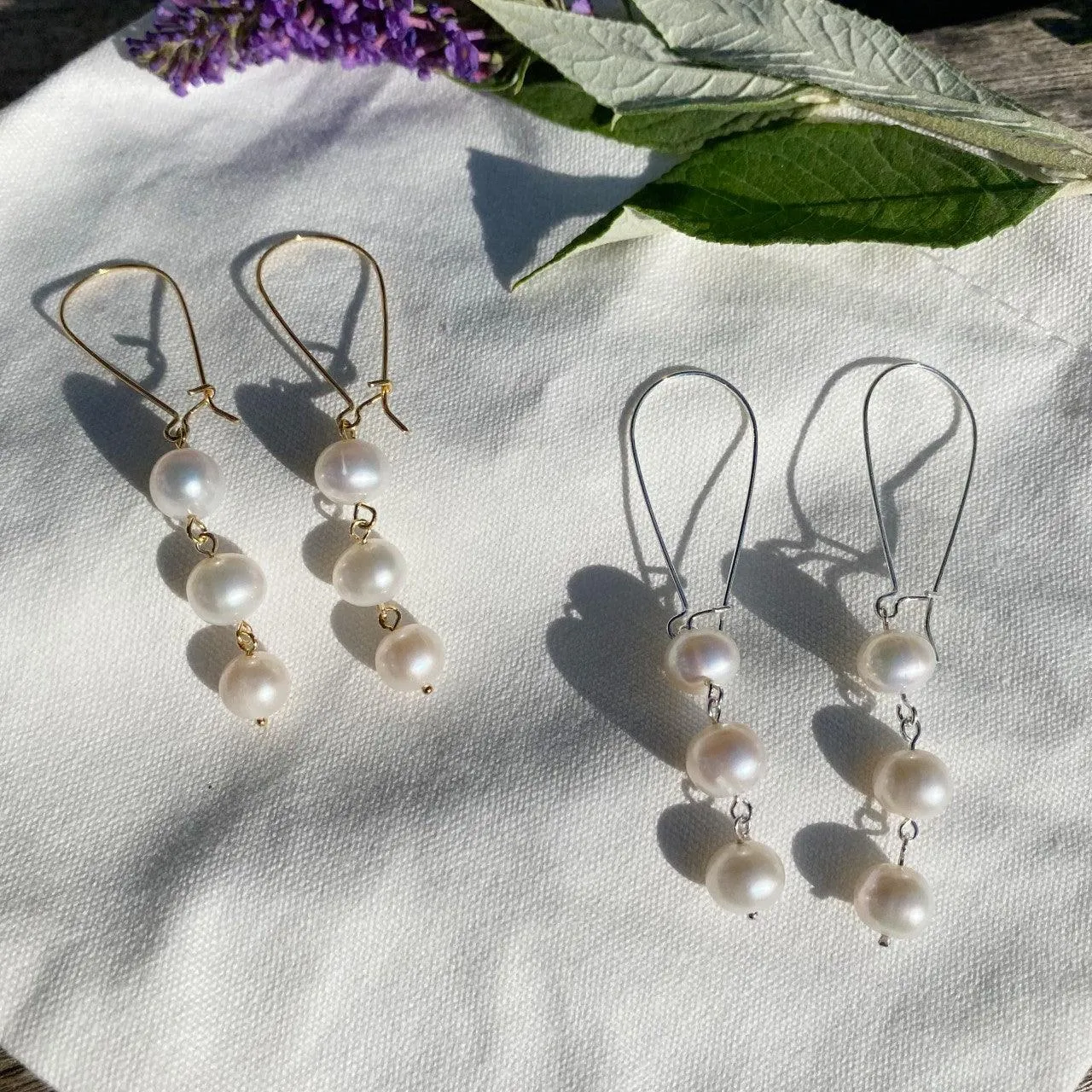 [Silver 925] Dainty Line Tiered Pearl Earrings