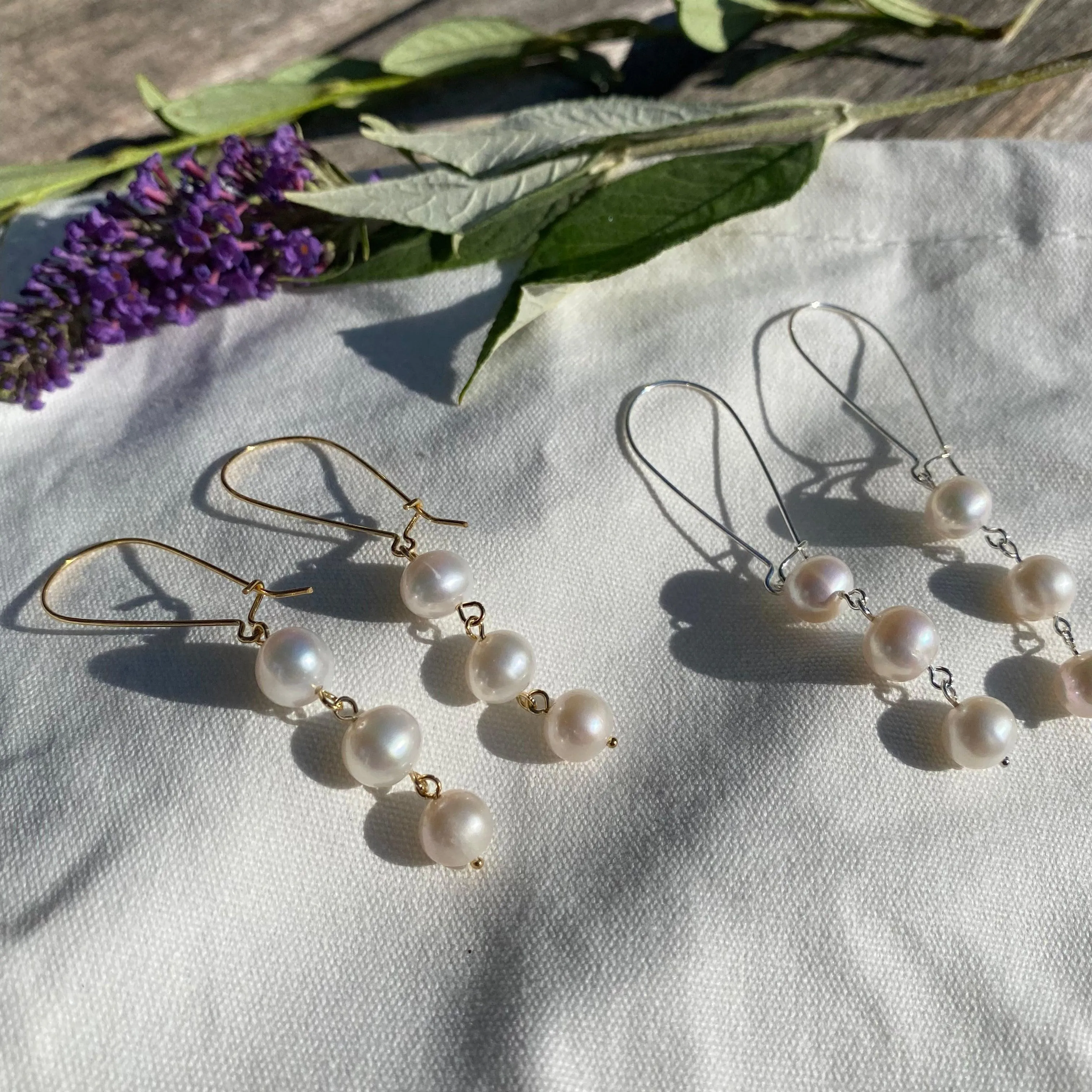 [Silver 925] Dainty Line Tiered Pearl Earrings