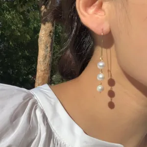 [Silver 925] Dainty Line Tiered Pearl Earrings