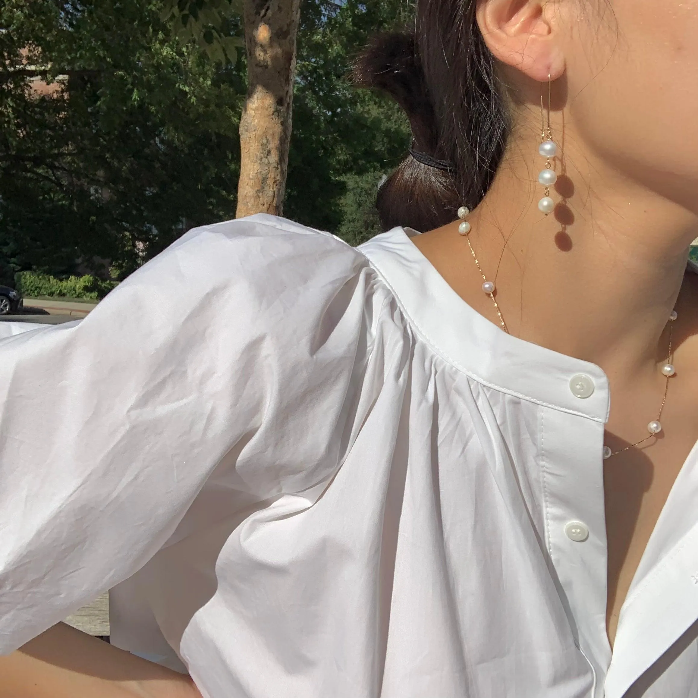 [Silver 925] Dainty Line Tiered Pearl Earrings