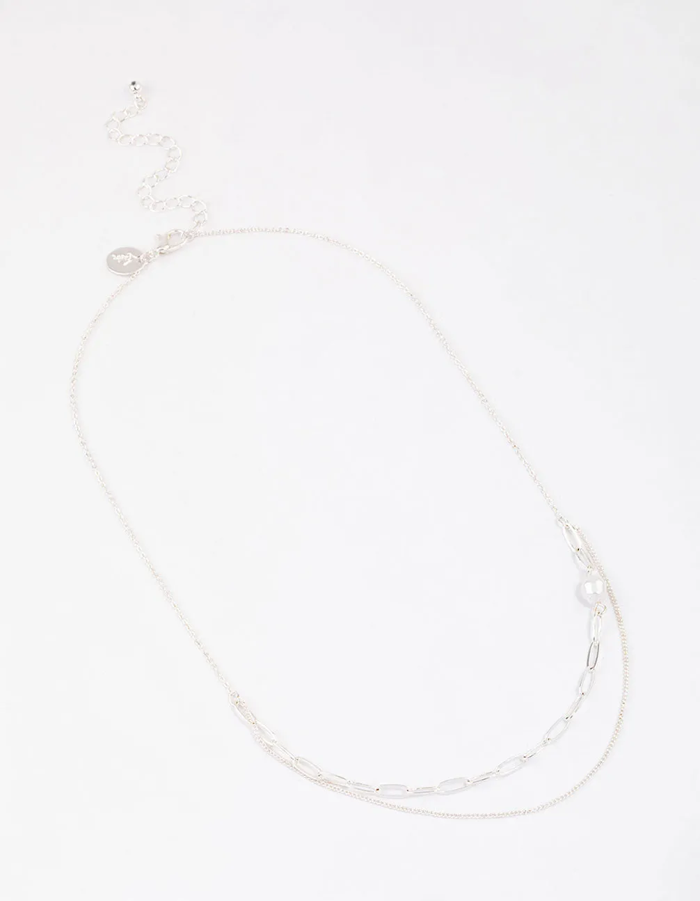 Silver Double Row Pearl Chain Necklace & Polishing Set