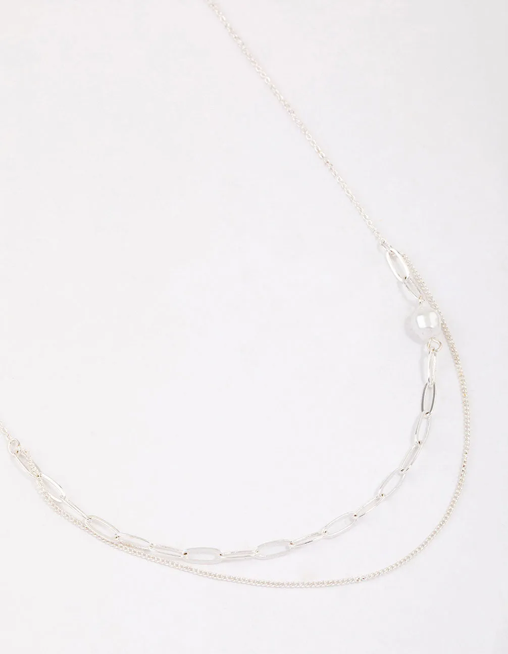 Silver Double Row Pearl Chain Necklace & Polishing Set
