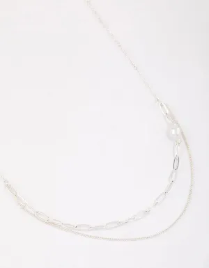 Silver Double Row Pearl Chain Necklace & Polishing Set
