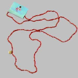 Small Red Beaded Necklace w/Gold Pendant