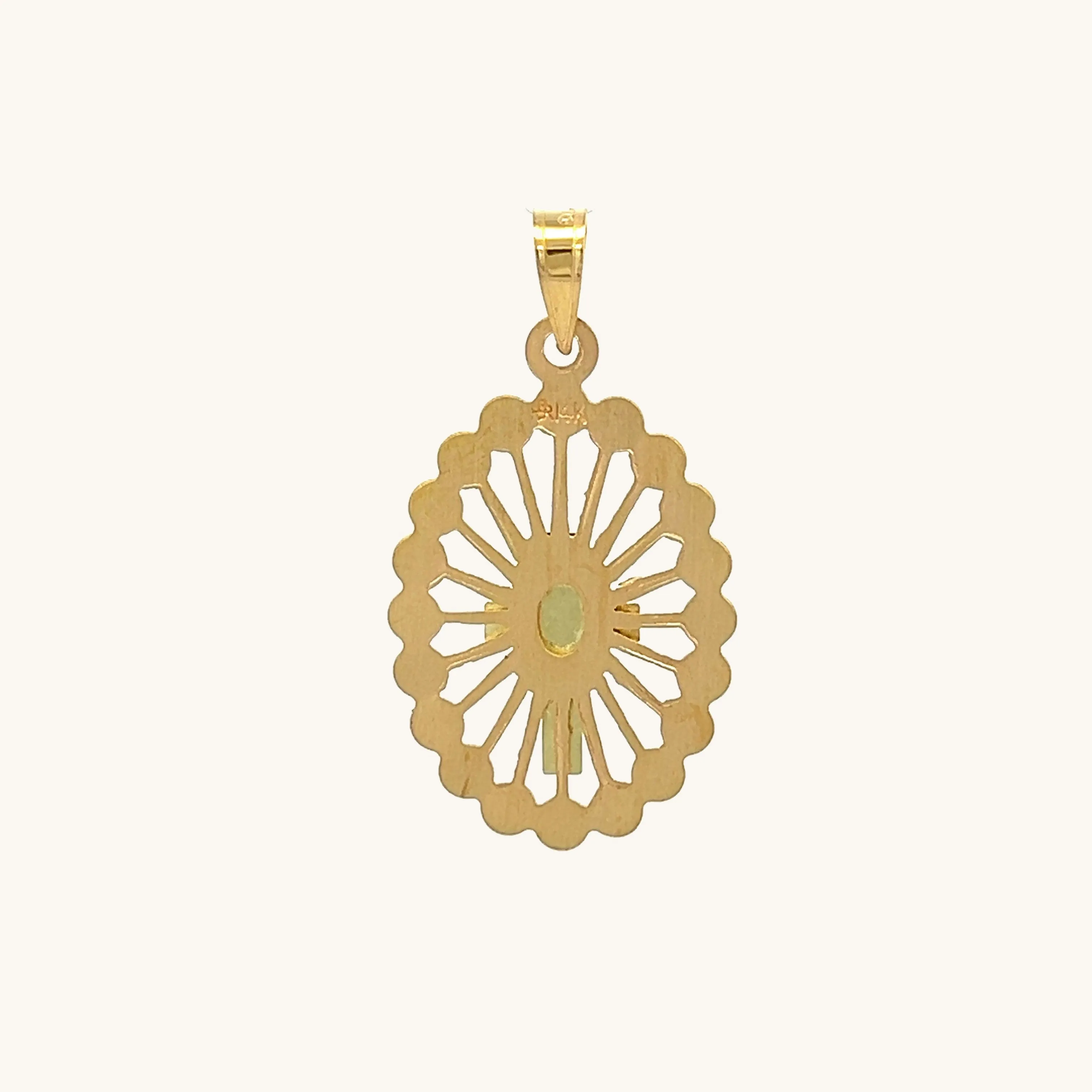 SOLID 14K GOLD CROSS BEADED FRAME MEDAL | OVAL