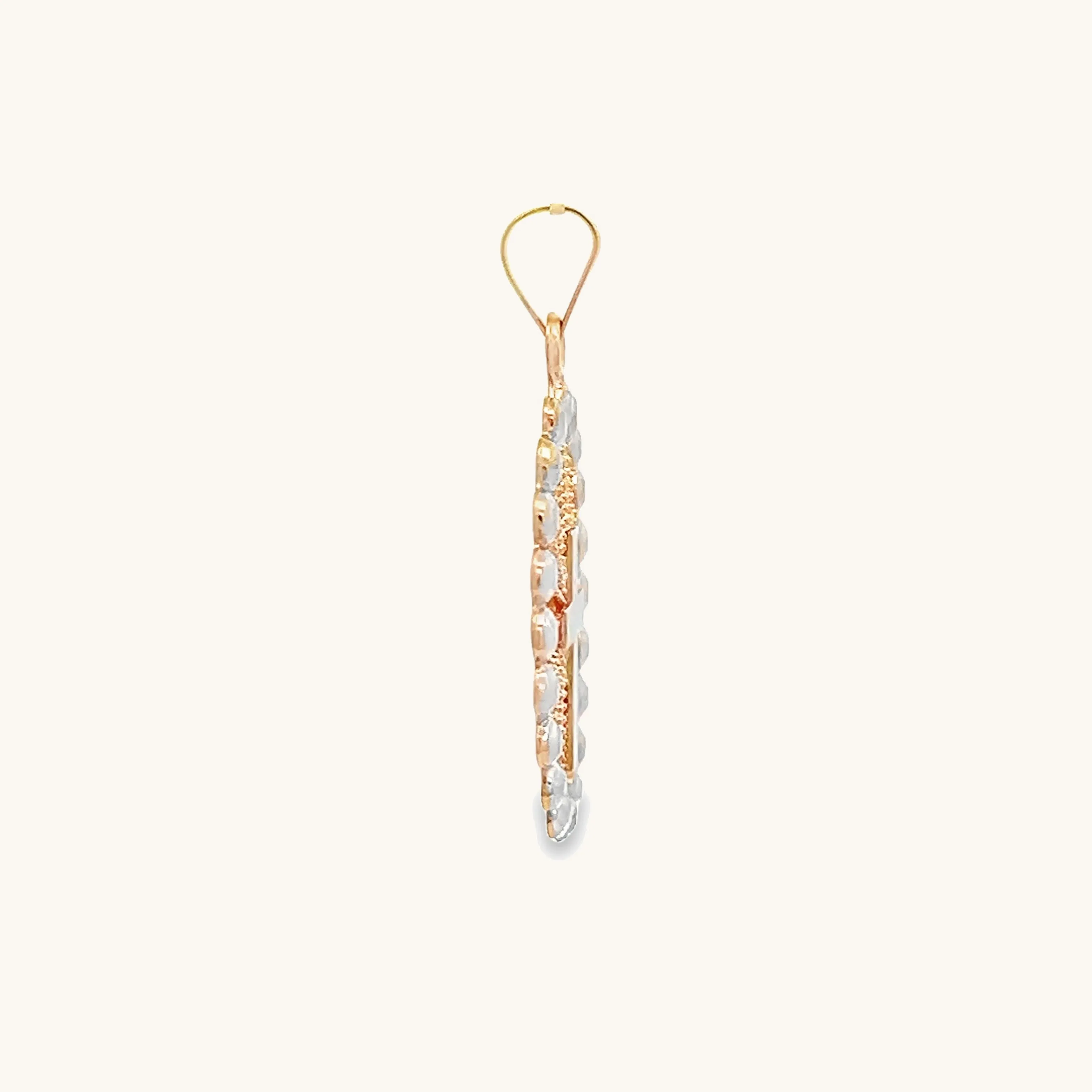 SOLID 14K GOLD CROSS BEADED FRAME MEDAL | OVAL