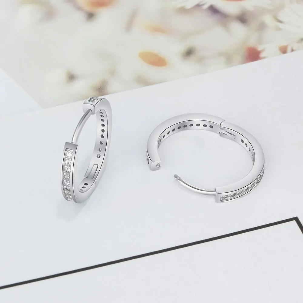 Solid 925 Sterling Silver Hoop Earrings for Women Round Circle Earrings with Zirconia Silver 925 Jewelry