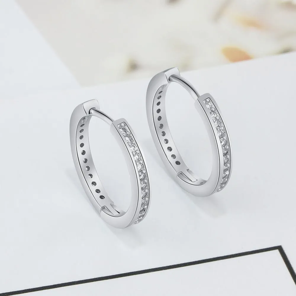Solid 925 Sterling Silver Hoop Earrings for Women Round Circle Earrings with Zirconia Silver 925 Jewelry