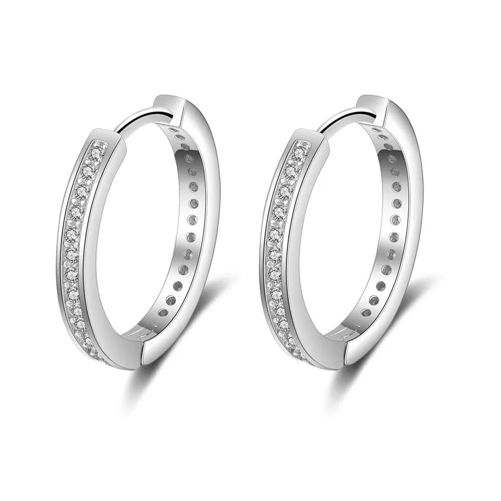 Solid 925 Sterling Silver Hoop Earrings for Women Round Circle Earrings with Zirconia Silver 925 Jewelry