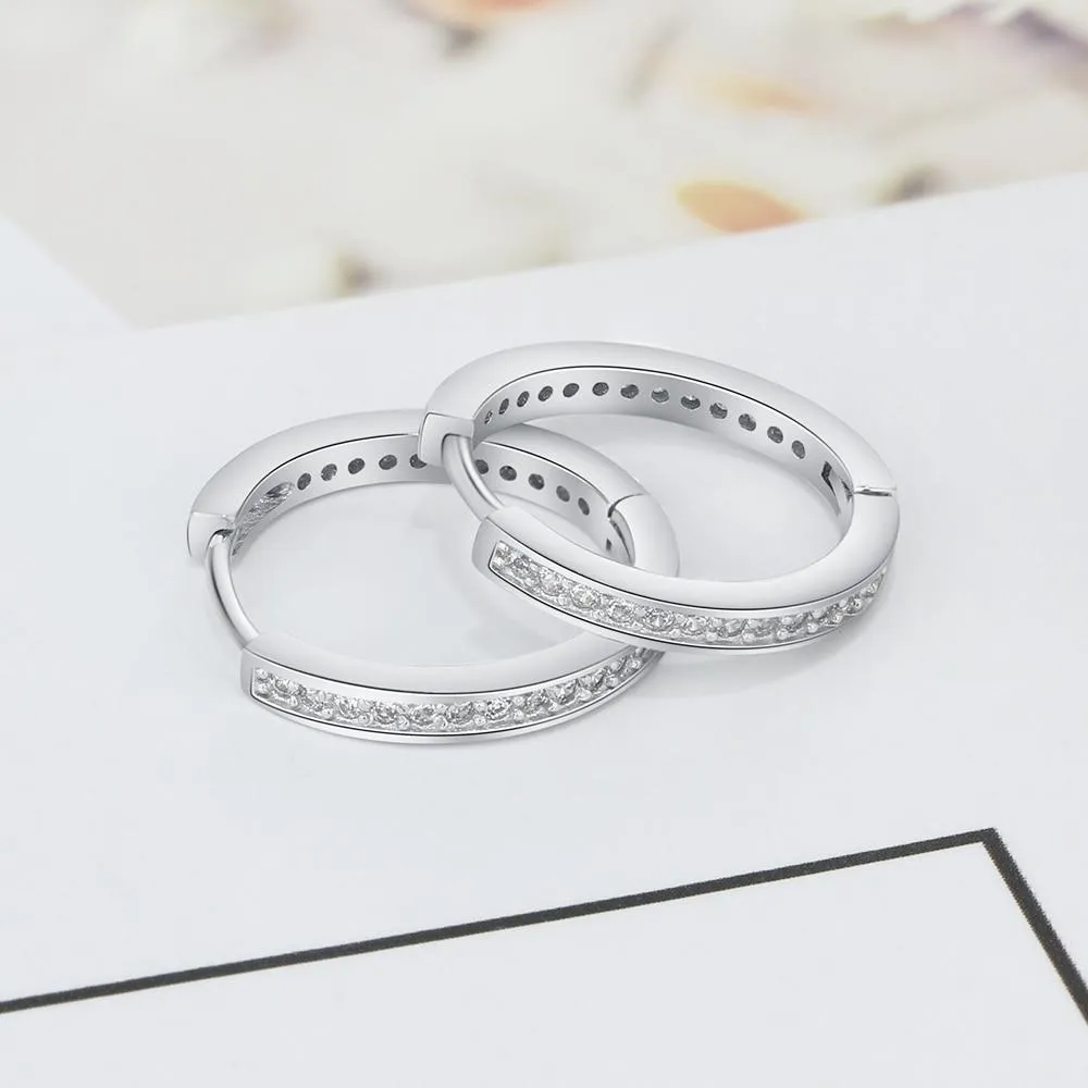 Solid 925 Sterling Silver Hoop Earrings for Women Round Circle Earrings with Zirconia Silver 925 Jewelry